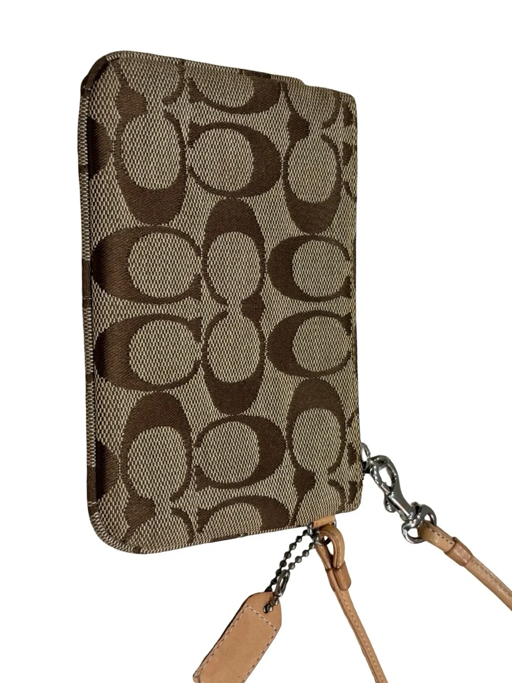 Vintage Coach Brown Signature Canvas Wristlet with Tan Leather Strap